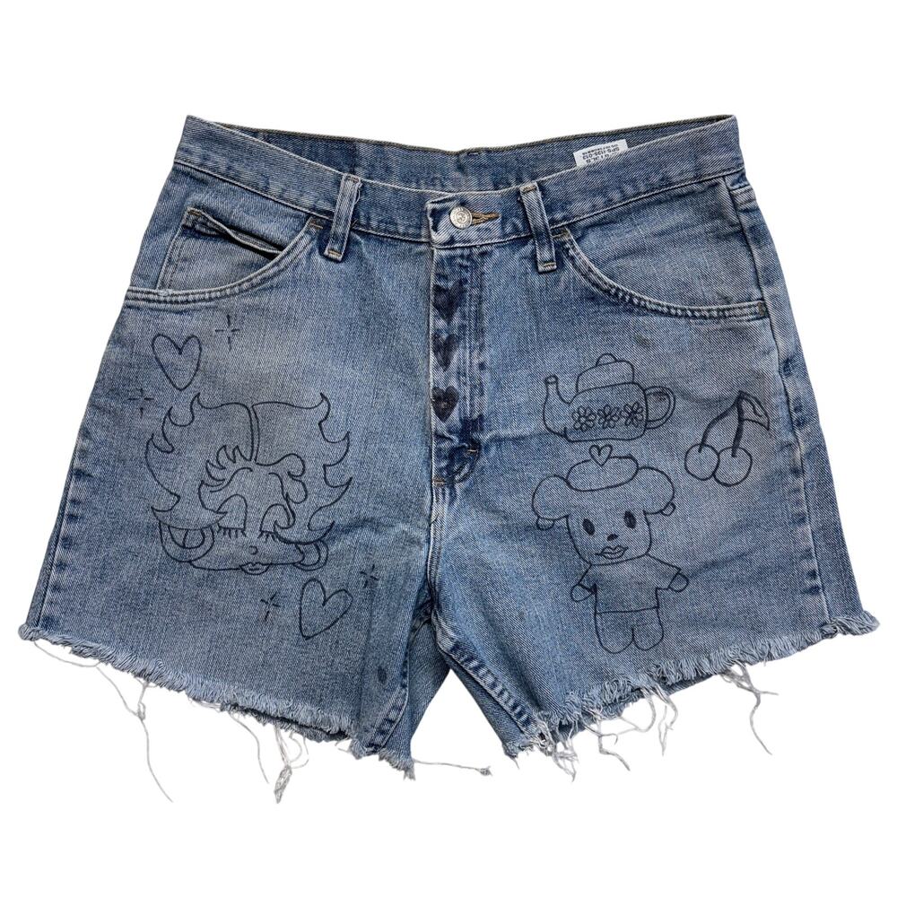Wrangler Denim Shorts Womens 32 Blue Relaxed Fit Custom Art Betty Boop Y2K 2000s